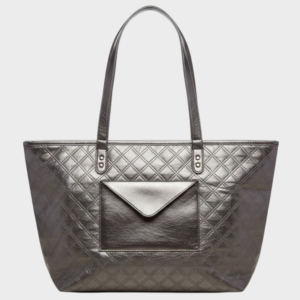 BATH & BODY WORKS Women's Metallic Silver Shopper Shoulder Bag/Tote